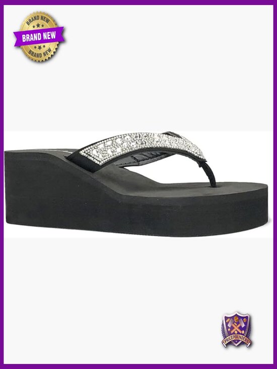 Shoes - Rhinestone Wedge Sandals T-Strap Platform Flip Flops